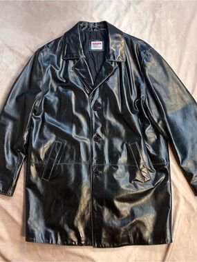 Vintage Platinum FUBU Leather Car Coat Streetwear Black Men’s L/XL Rare
